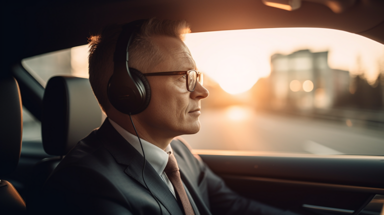 Geschäftsmann hört Podcast auf Autofahrt.png